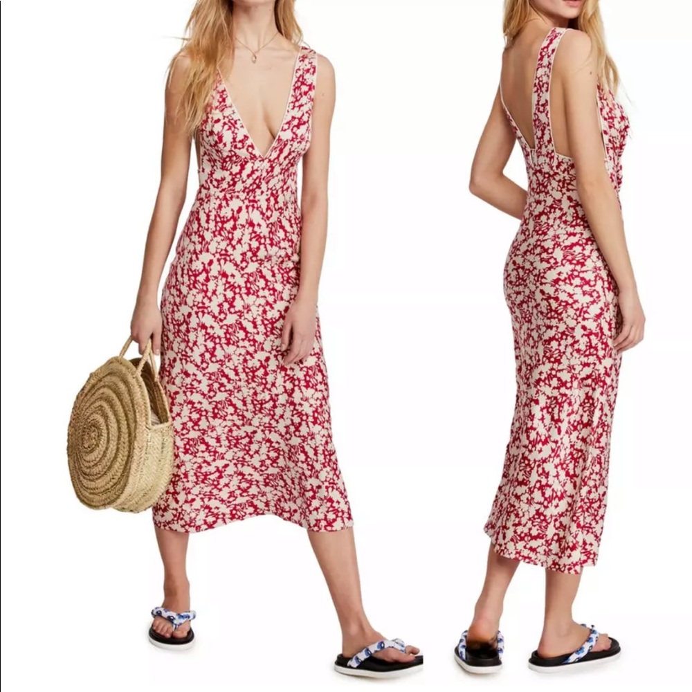 FREE PEOPLE OHH LA LA RED BIAS MIDI DRESS 2